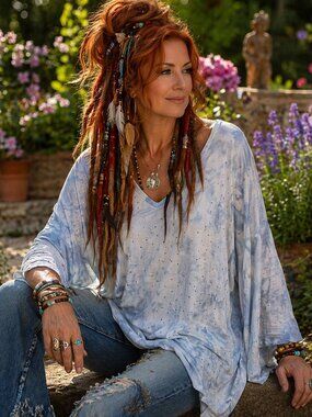 Women's Blue V-Neck Top